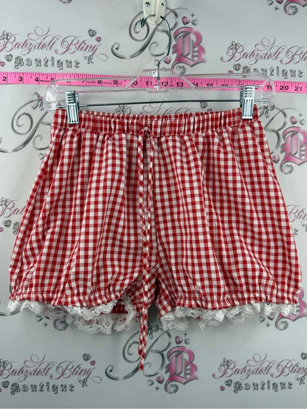 21 SAINTS shorts ruffle trim white picnic Red Gingham Lace-Trim Lounge Skort